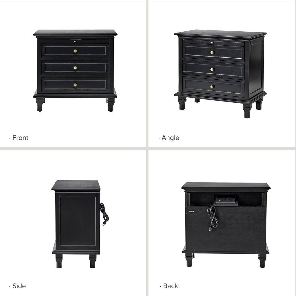 Julia Acorn 27 in. H Traditional 3-Drawer Solid Wood Legs Nightstand with Charging Station - thumbnail 3