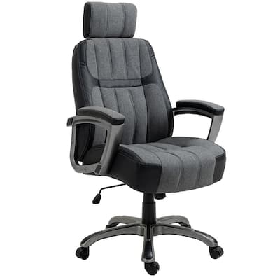 Black/Grey, High-Back Home Office Chair Swivel Ergonomic Linen Comfort PU Computer Desk Chair with Adjustable Height