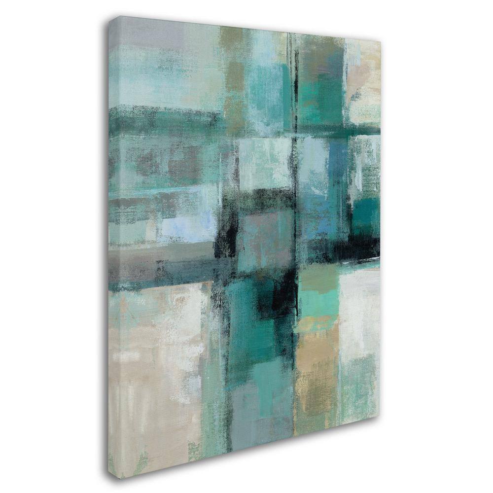 Island Hues Crop I Abstract Canvas Painting in Teal and Beige, 18 x 24