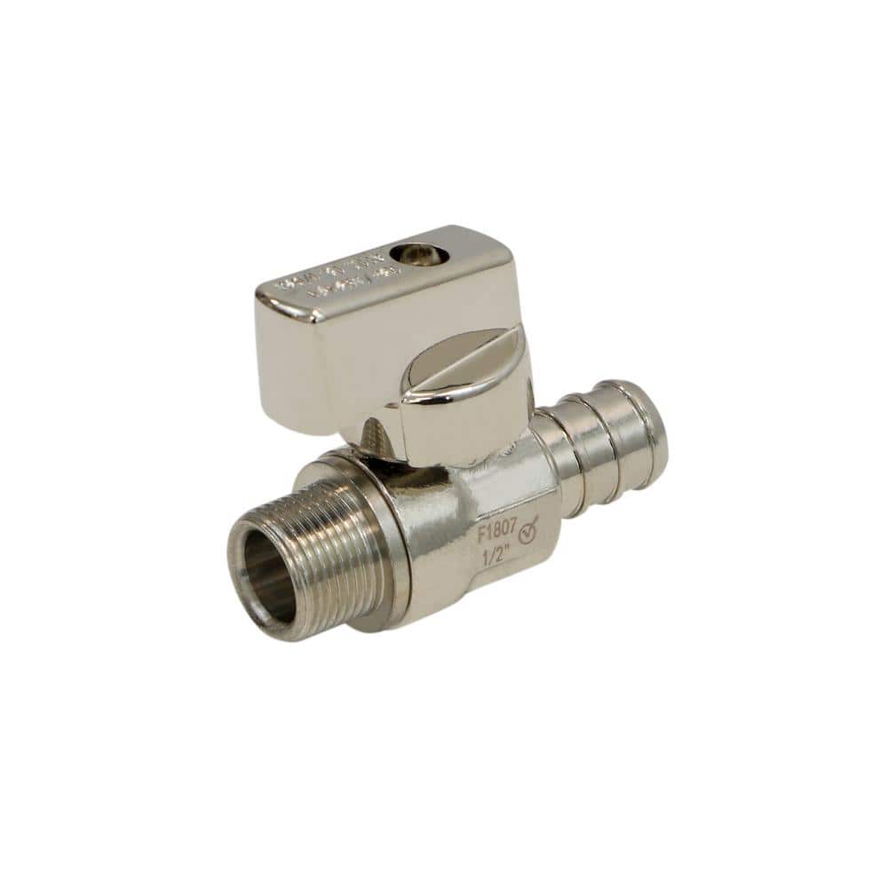 1/2 in. F1807 PEX x 3/8 in. OD Comp Quarter Turn Straight Compact Supply Stop valve, Lead Free Chrome Brass 2 Pack -  The Plumber's Choice, QSCS82512C-2