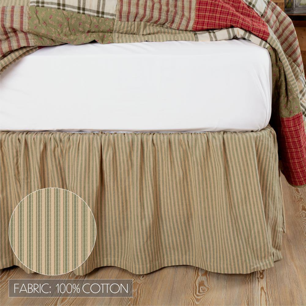 Prairie Winds Sage and Khaki Striped Cotton King Bed Skirt