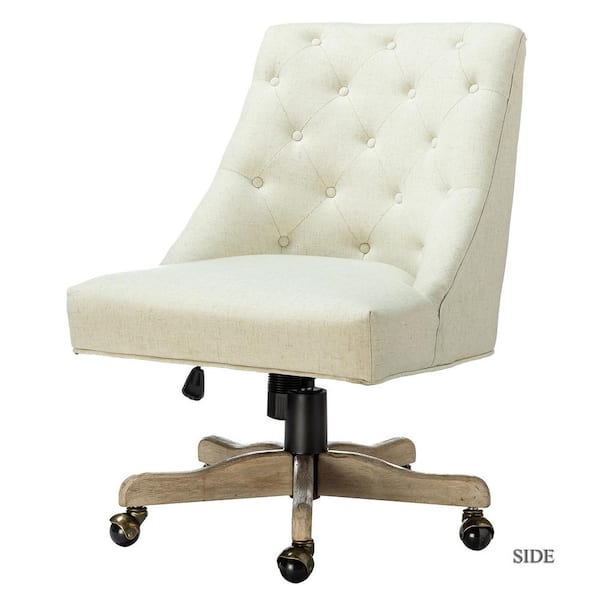 JAYDEN CREATION Jovita Ivory Button-Tufted Upholstered 17.5 in.-21.5 in. Adjustable Height Swivel Task Chair with Solid Wood