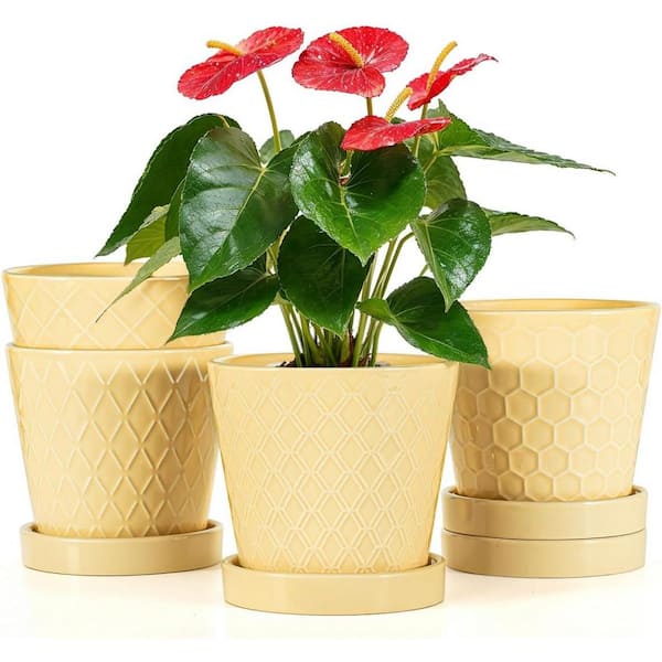 ITOPFOX Modern 5 in. L x 5 in. W x 5 in. H Champagne Ceramic Round Indoor Planter (4-Pack)