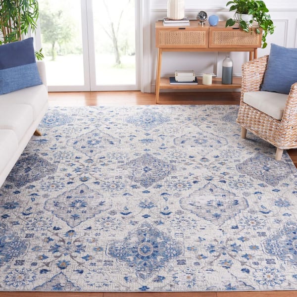 Shivan 7 ft. x 7 ft. Ivory/Blue Diamond Distressed Square Area Rug