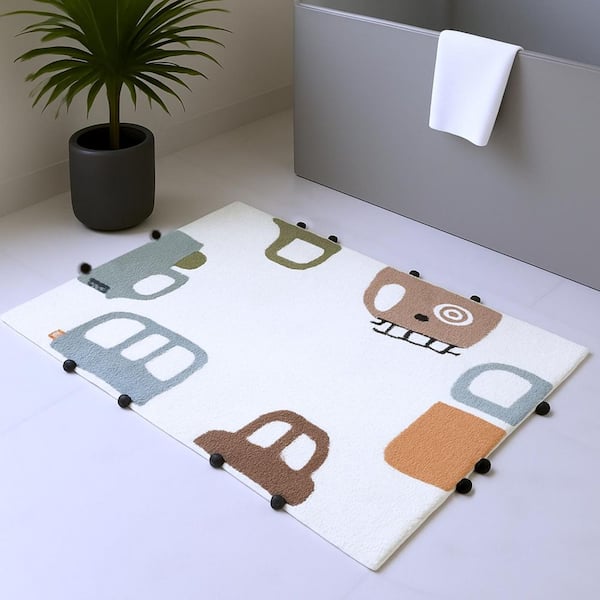 3 ft. x 4 ft. Blue Brown And White Transportation Youthful Washable Area Rug