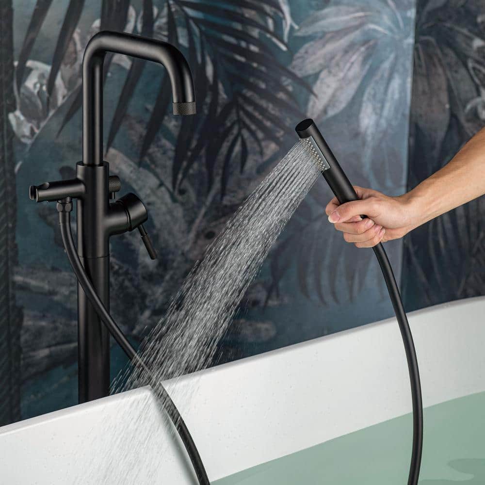 Matte Black Freestanding Tub Filler Faucet with Hand Shower