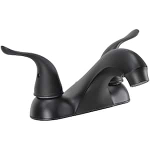 Double Handle Low-Rise Spout Lavatory Faucet with Matching Push Pop-Up in Matte Black