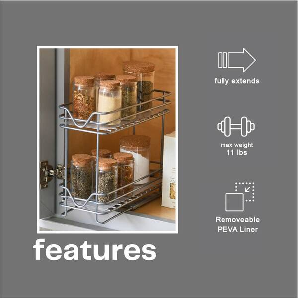 Simple Houseware 2-Tier (L+L) Organizer Pull Out Under Cabinet Sliding  Shelf, Chrome 