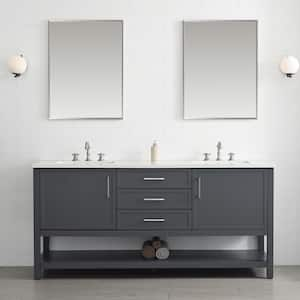 Arlo 72 in. W x 22 in. D x 34 in. H Bath Vanity in Dark Gray with Engineered Stone Top in Ariston White with White Sinks