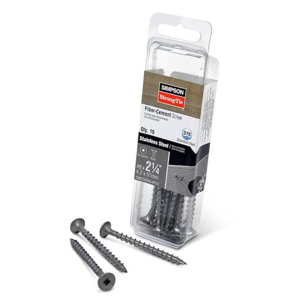 #8 x 2-1/4 in. #2 Square, Wafer Head, Type 316 Stainless Steel Fiber-Cement Screw (10-Pack)