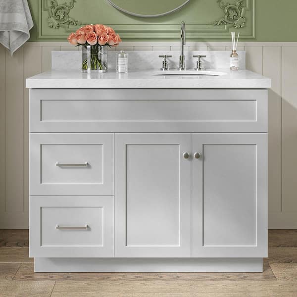 ARIEL Hamlet 43 in. W x 22 in. D x 36 in. H Bath Vanity in Grey with White Carrara Marble Vanity Top