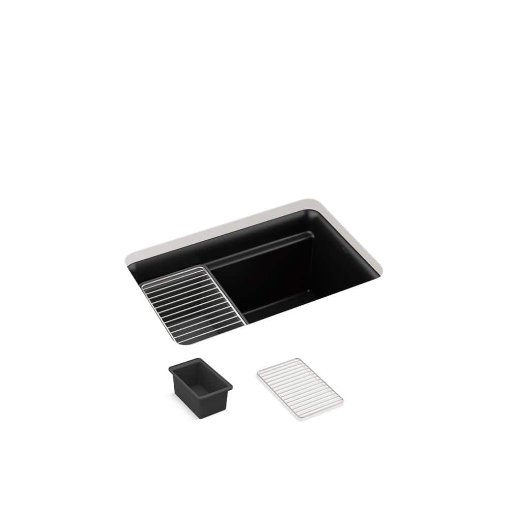 Matte Black Stone Undermount Utility Sink with Accessories