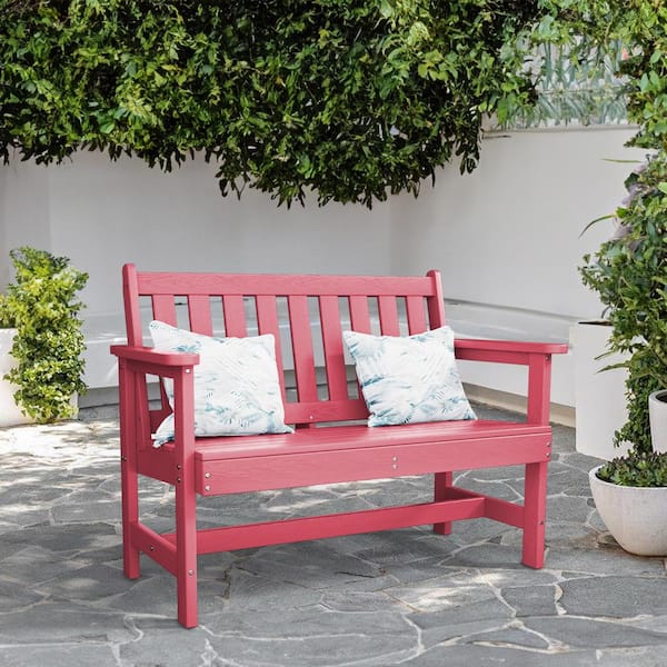 JEAREY Garden Bench All-Weather HDPE 2-Person Plastic Outdoor Bench in Light Pink