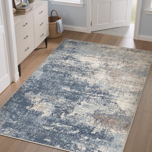 Wish Blue 5 ft. x 7 ft. Washable Modern Abstract Area Rug