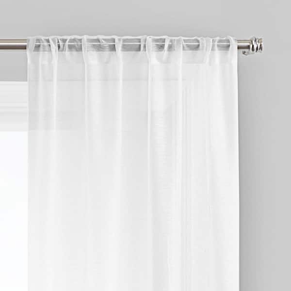 Vue Snow Sheer White Textured Solid Polyester 37 in. W x 84