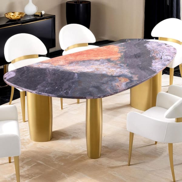Varand Contemporary Black/Gray Triangle Sintered Stone Top 79 in. 3 Leg Dining Table Seats 6
