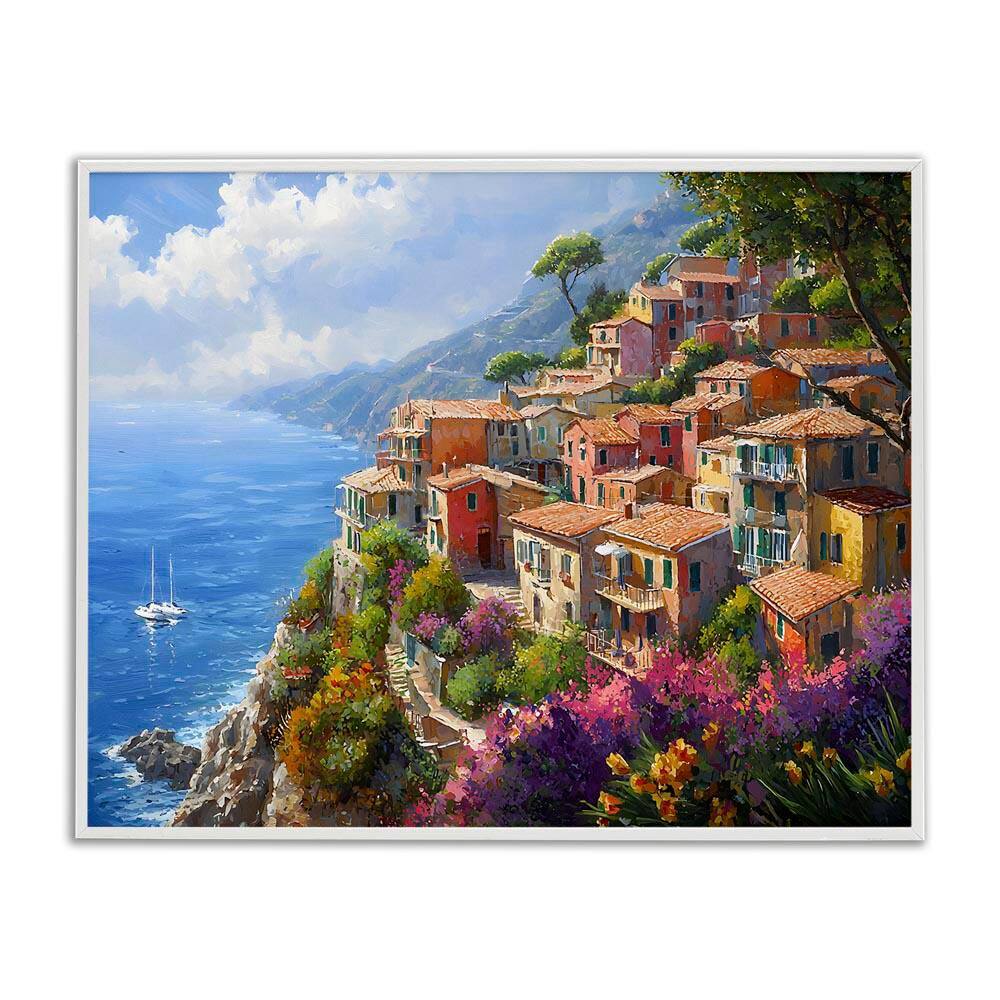 Coastal Seaside Village View by Franklyn Gregory White Framed Abstract Giclee Art Print 11 in. x 14 in. price history on PriceWatchPro