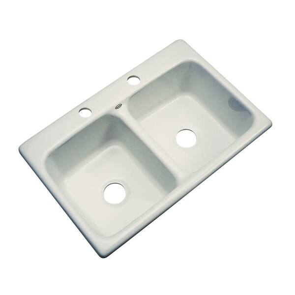 Thermocast Newport Drop-In Acrylic 33 in. 2-Hole Double Bowl Kitchen Sink in Tender Grey