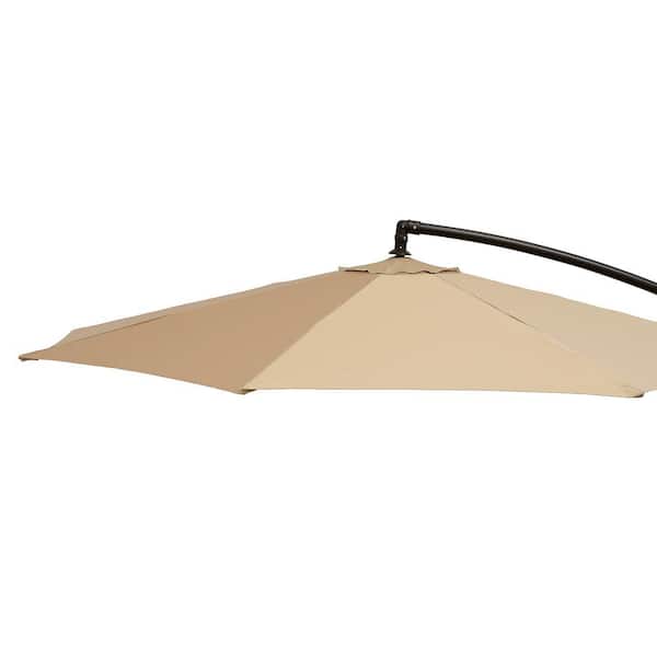 9.1 ft. x 10 ft. Beige Cantilever Umbrella with Base Included, Offset Outdoor Patio Umbrella with Weighted Base