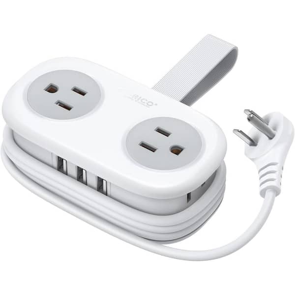 4 ft. White Travel Power Strip Compact Wrapped Short Extension Cord with 4 Outlets 3 USB Ports for Cruise Ship Travel