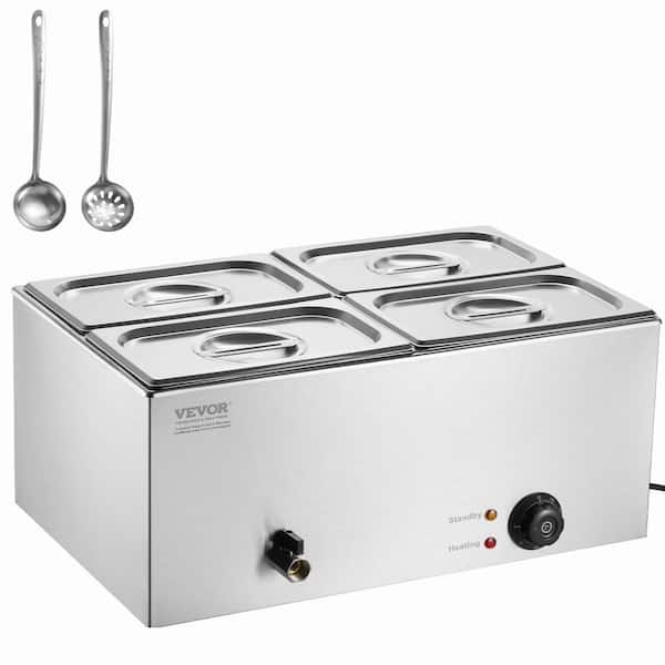 VEVOR 4-Pan Commercial Food Warmer, 15.9QT. Electric Steam Table, 1200W Professional Countertop Stainless Steel Buffet