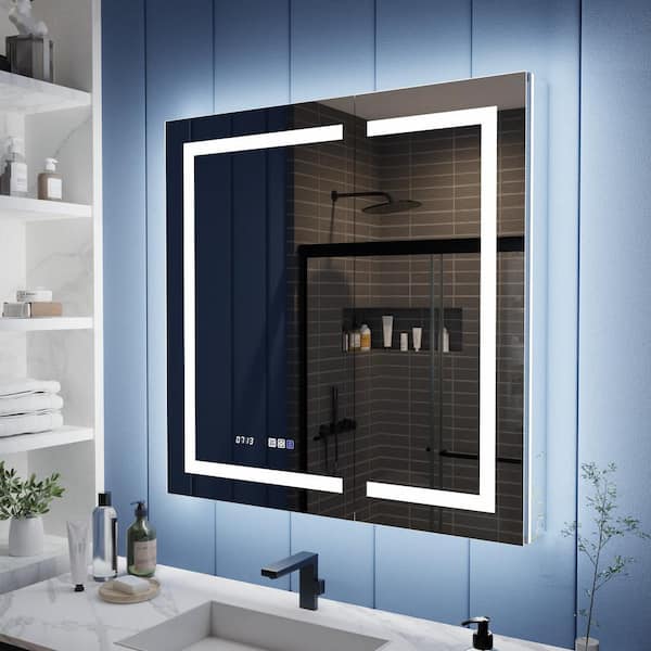 ExBrite GlowX 36 in. W x 36 in. H Rectangular Recessed/Surface Mount Medicine Cabinet with Mirror, Backlit and Front Light