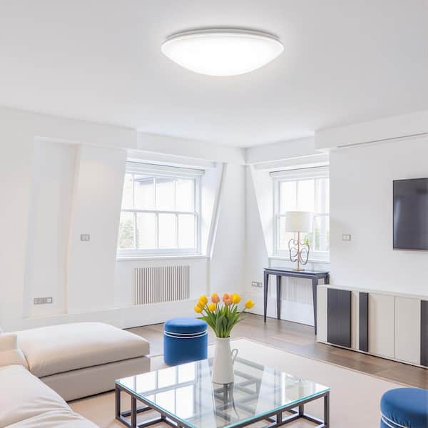 13 in. White Dimmable LED Flush Mount Ceiling Light Fixture, Modern 6000K Daylight for Bedroom Living Room