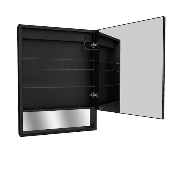 OLUMAT 24.01 in. W x 32 in. H Rectangular LED Anti-Fog Medicine Cabinet with Mirror, External Shelf, Open on the Right