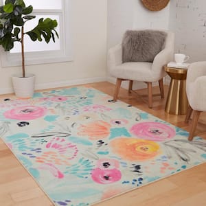 Watercolor Floral Multi 5 ft. x 8 ft. Floral Area Rug