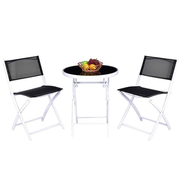 FORCLOVER 3-Piece Metal Folding Patio Conversation Set in Black COWY ...