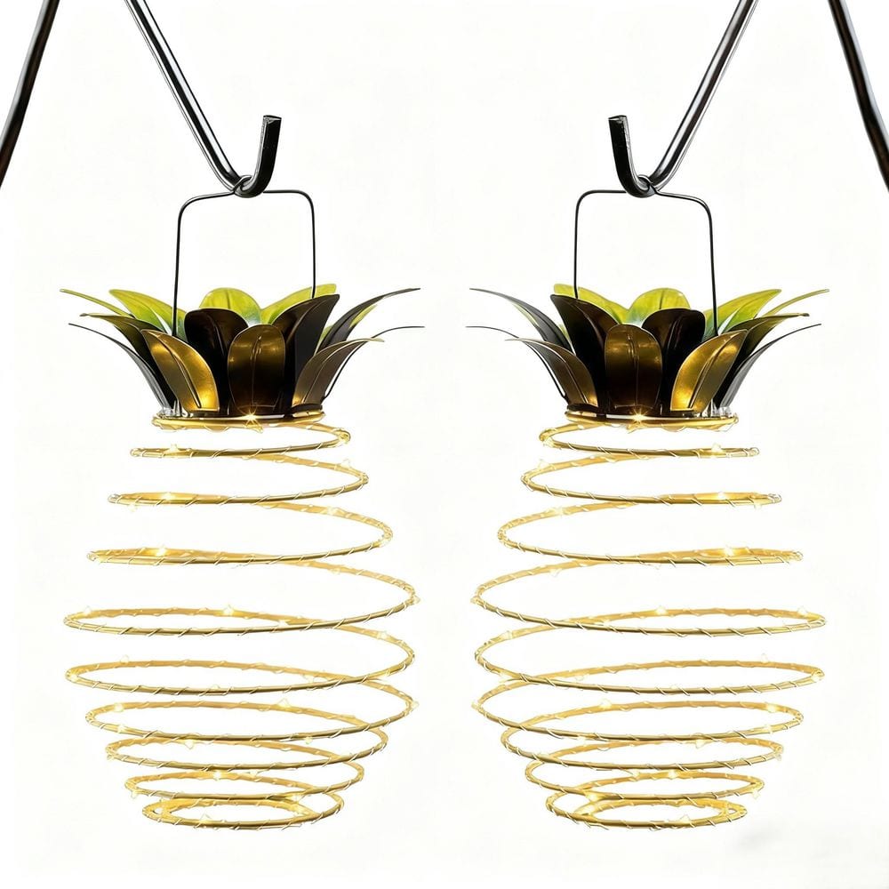 Outdoor Waterproof Solar Hanging Pineapple Lantern Lights for Garden Yard Porch Lawn Backyard Pathway, Gold (2-Pack) price history on PriceWatchPro