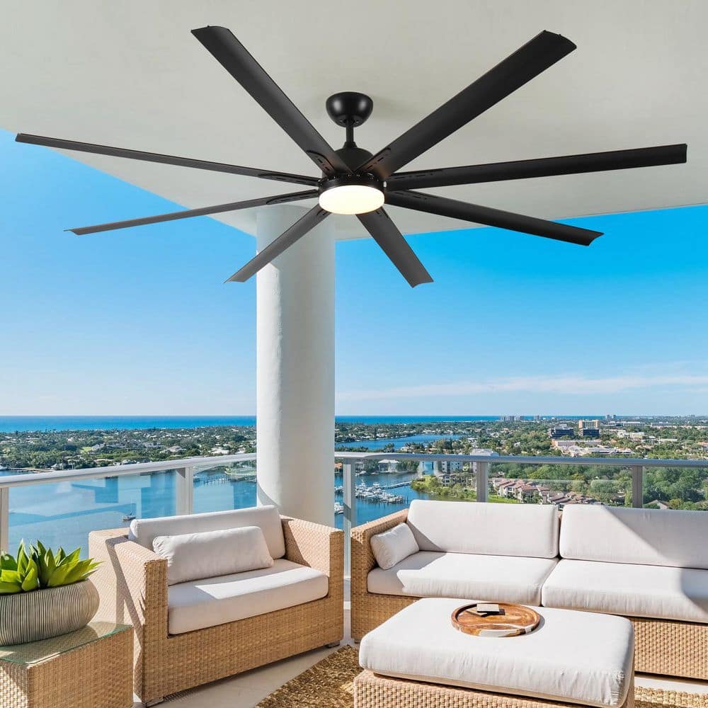 84 in. Indoor Black Ceiling Fans with Light, with Modern 8-Aluminum Blades,