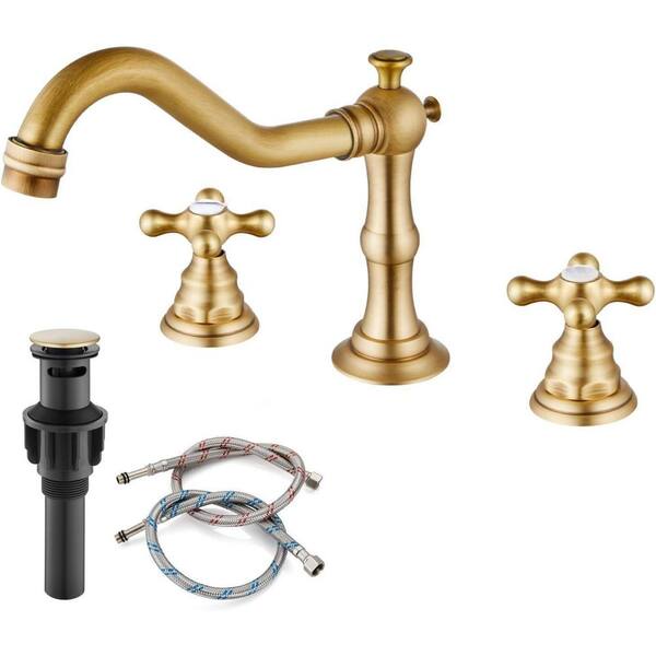 Dyiom Antique Brass 3-Hole Double Handle Bathroom Sink Faucet Wide Double Cross Knob Bathroom Accessories Set - Brass