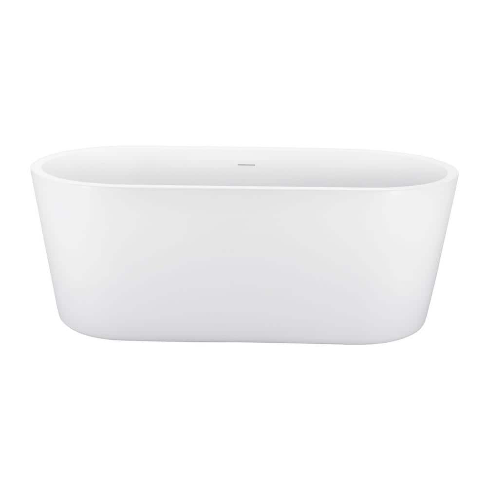 59 in. 100% Acrylic Flatbottom Freestanding Bathtub with Pop-up Drain, Whit