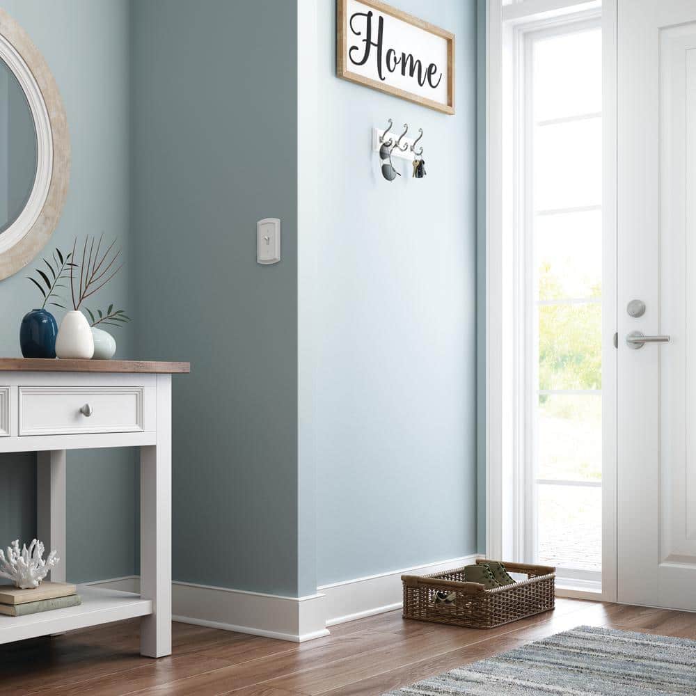 White and Satin Nickel 10" 3-Scroll Hook Wall Rack