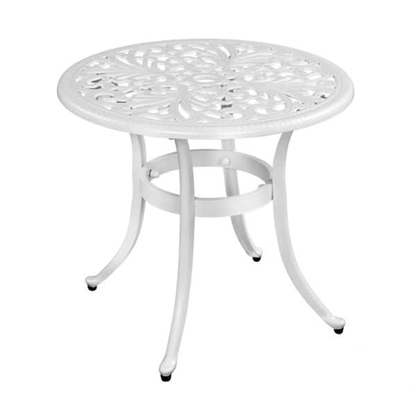cenadinz White Round Cast Aluminum Outdoor Side Table