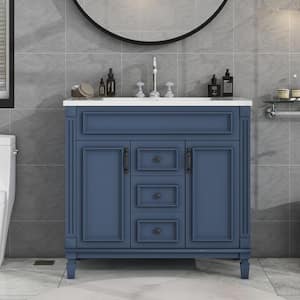 36 in. W x 18 in. D x 34 in. H. Single Sink Freestanding Bathroom Vanity in Blue with White Cultured Marble Top