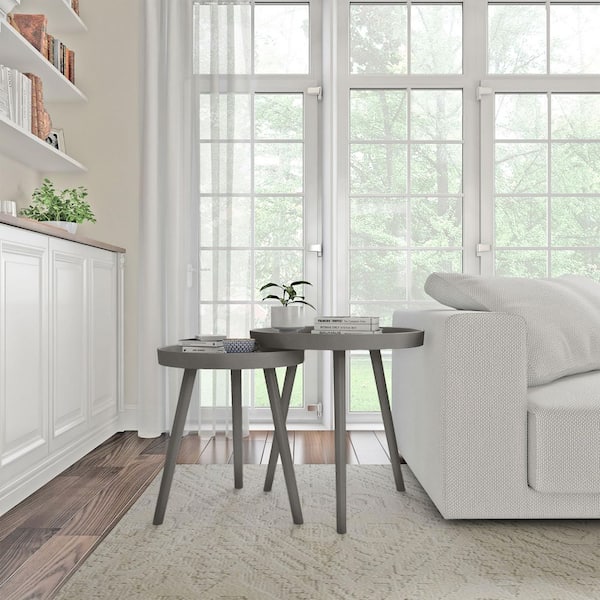 Lavish Home Wooden Nesting Round Tray Top Slate Gray Accent Tables Lavish Home Wooden Nesting Round Tray Top Slate Gray Accent Tables