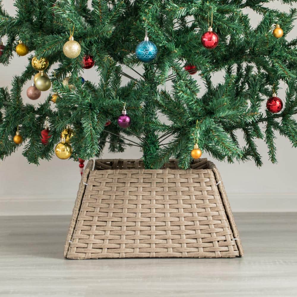 Gray Foldable Rattan Christmas Tree Skirt Collar Basket