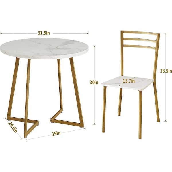 3-Piece Dining Table Set, White 30 in. H Modern Round Wood Top Accent Table and Chairs for Room and Small Space