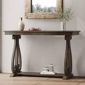 Rustic 48 in. Walnut Rectangle Wood Console Table with Open Shelf and Sturdy Construction for Entryway and Living Room