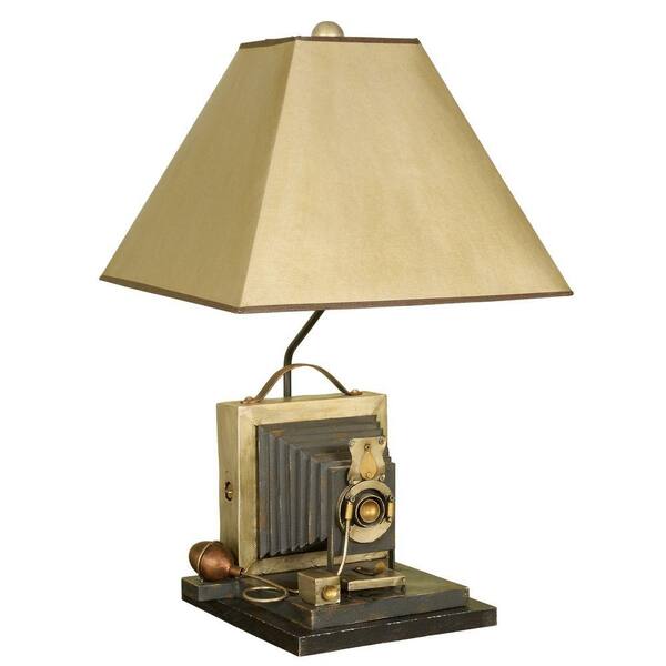 Unbranded 25.75 in. Brown/Yellow Antique Camera Table Lamp with Parchment Shade