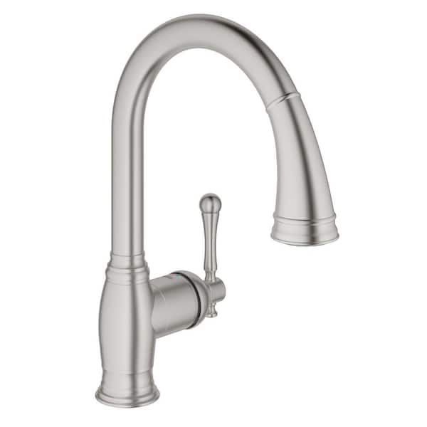 GROHE Bridgeford Single-Handle Pull-Down Sprayer Kitchen Faucet in SuperSteel Infinity