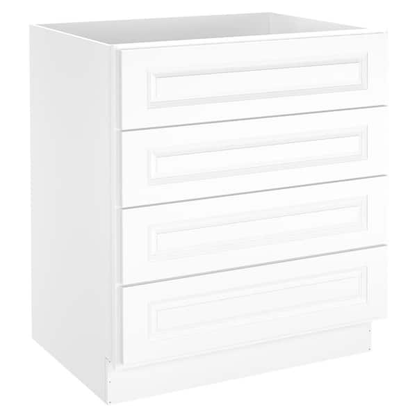 HOMEIBRO 30 in. Wx24 in. Dx34.5 in. H in Raised Panel White Plywood Ready to Assemble Drawer Base Kitchen Cabinet with 4 Drawers
