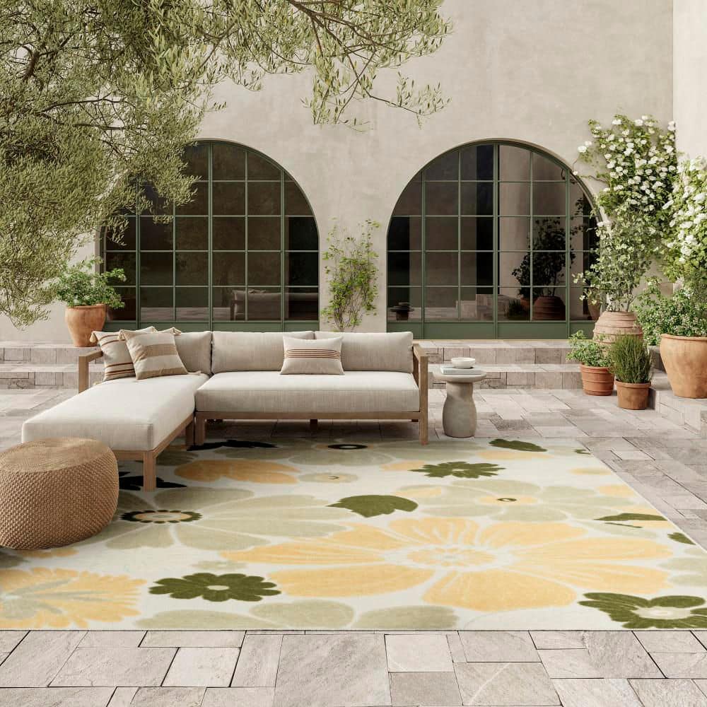 Nourison Aloha Ivory Green 9 ft. x 12 ft. Floral Contemporary Area