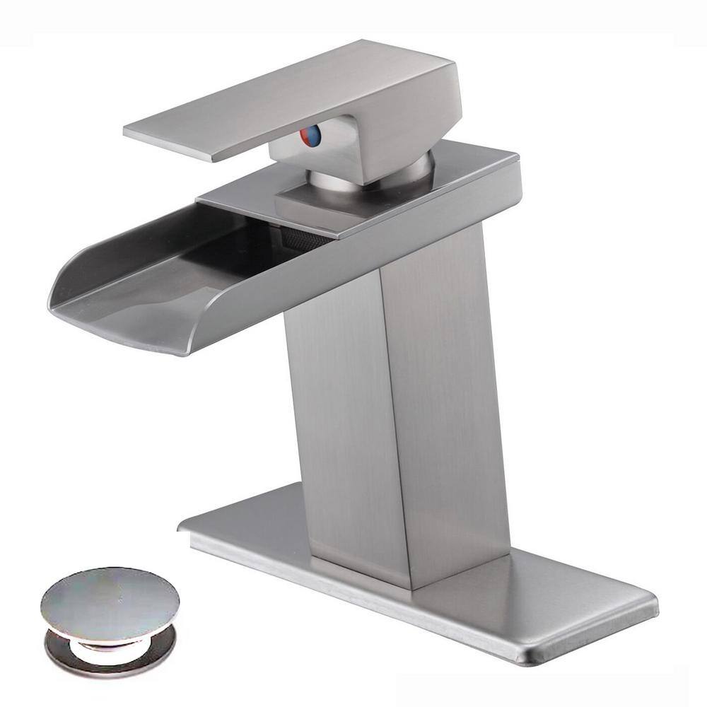Waterfall Single Hole Single-Handle Low-Arc Bathroom Faucet with Pop-up Drain Assembly in Brushed Nickel price history on PriceWatchPro