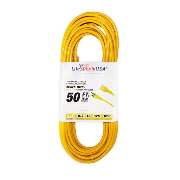 LifeSupplyUSA 50 ft. 16/3 SJT 13 Amp 125-Volt 1625-Watt Lighted End Indoor/Outdoor Heavy-Duty Extension Cord (100-Pack)
