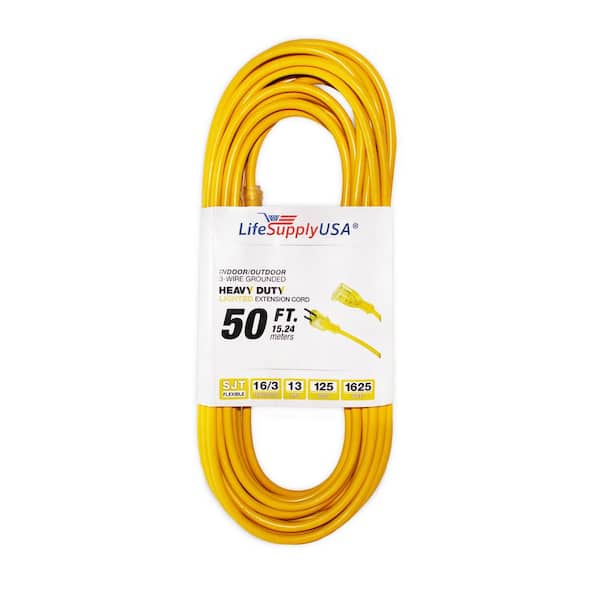 LifeSupplyUSA 50 ft. 16/3 SJT 13 Amp 125-Volt 1625-Watt Lighted End Indoor/Outdoor Heavy-Duty Extension Cord (10-Pack)