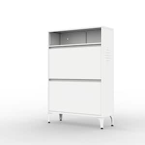 36 in. H x 28 in. W White Steel Shoe Storage Cabinet with 2 Flip Drawers