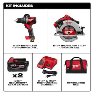 M18 18V Lithium-Ion Brushless Cordless Hammer Drill/Circular Saw Kit (2-Tool) with 3.0 Ah (2-pack)